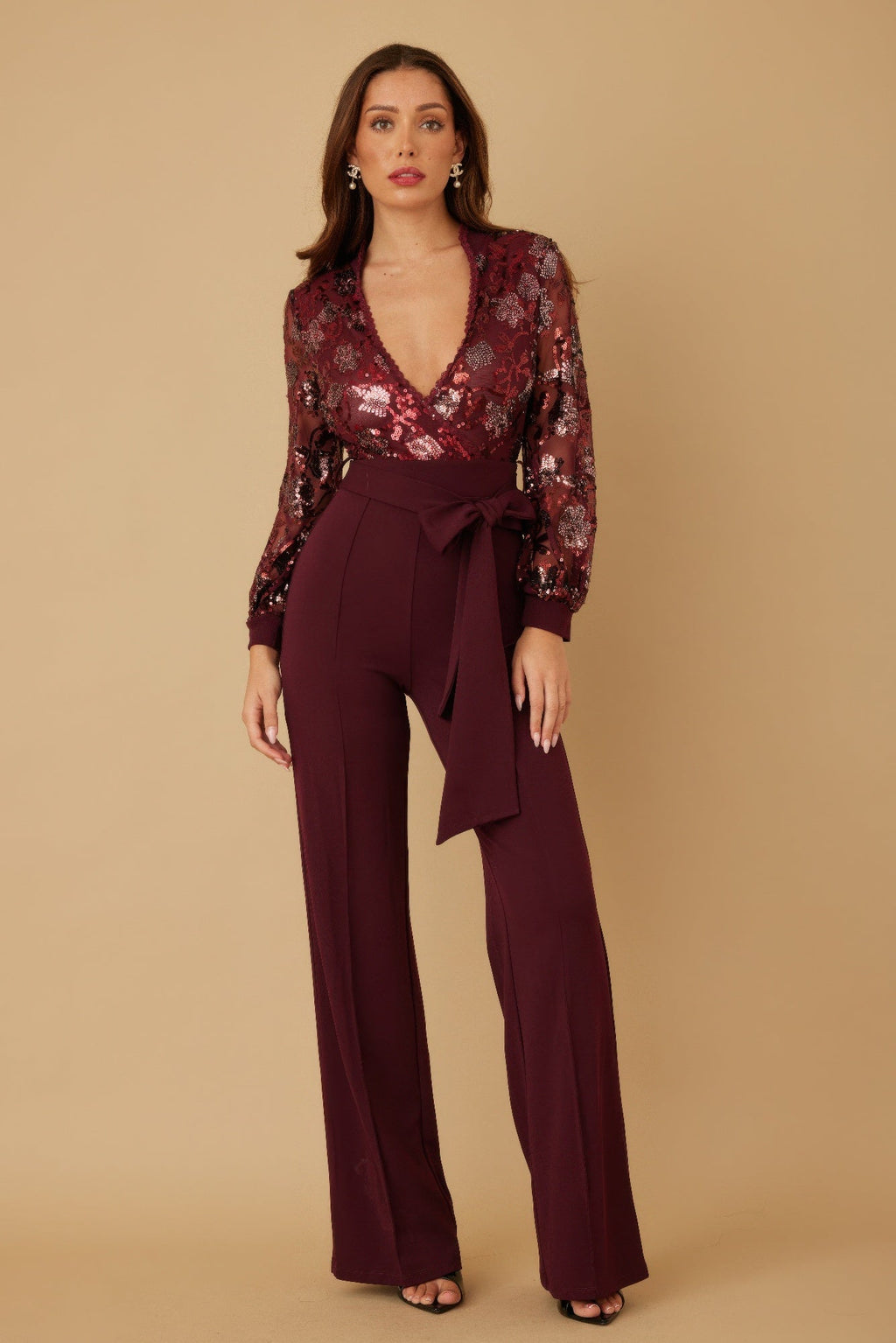 Flower Vein Sequin Print Jumpsuit